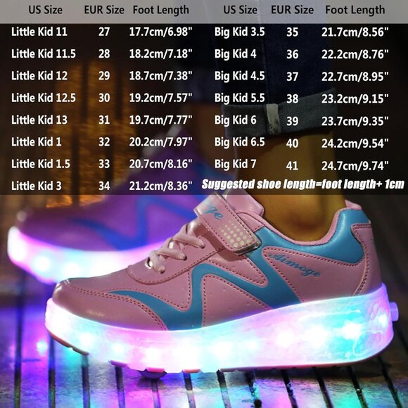 Kids Pink 3 Usb Chargeable Led Light Up Wheeled Skate Sneaker Shoes - Picture 6 of 6